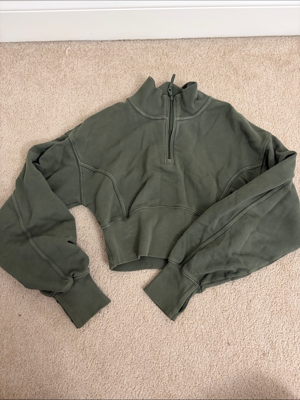 aerie Cropped Half-Zip Sweatshirt - Olive